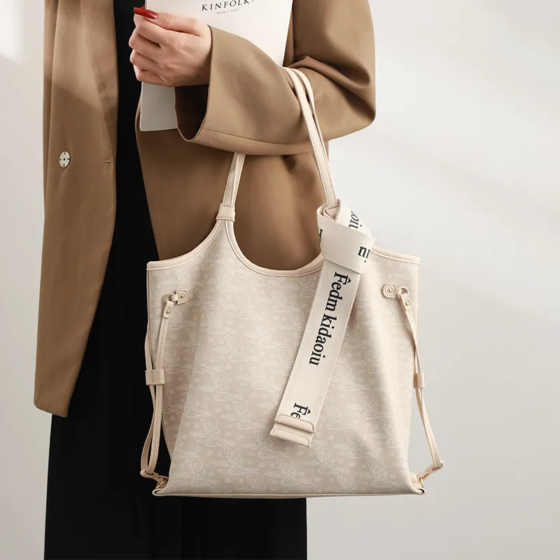 H YXIANG Microfiber Synthetic Leather Shoulder Bag Regular Women's Beige Apricot-6