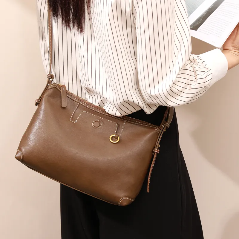 H YXIANG Microfiber Synthetic Leather Shoulder Bag Regular Women's Brown/Suede/Black-5