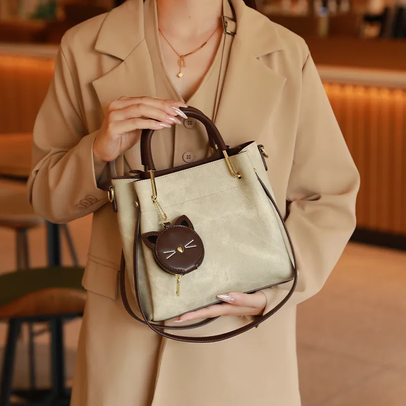 H YXIANG Microfiber Synthetic Leather Bucket Bags One Shoulder Handbags Regular Women's Ecru-5