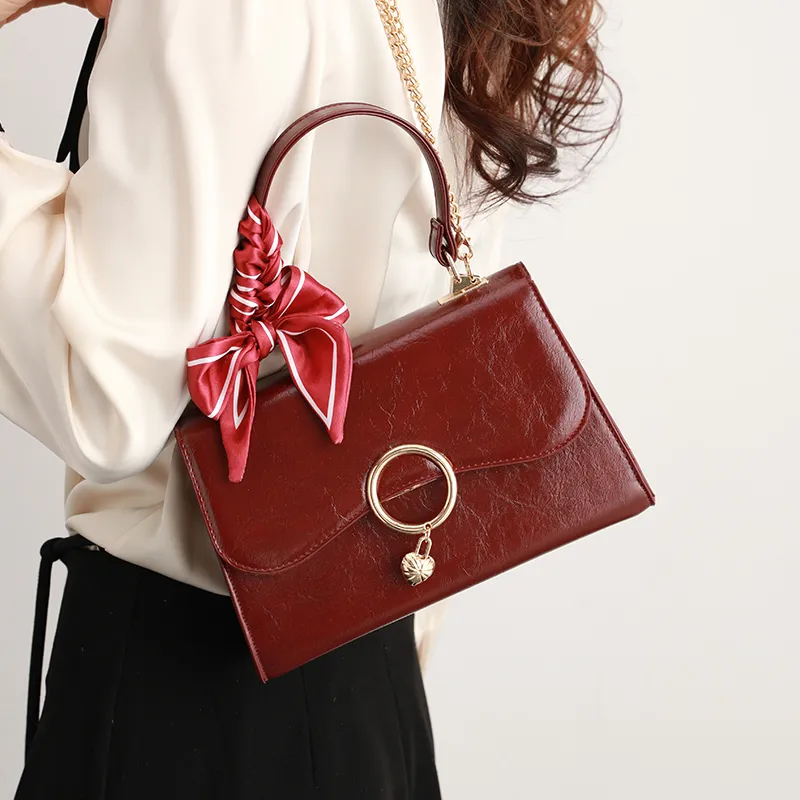 H YXIANG Microfiber Synthetic Leather One Shoulder Handbag Women's Red-4
