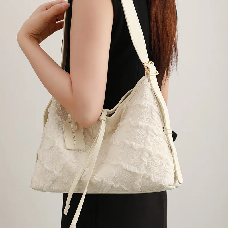 H YXIANG Microfiber Synthetic Leather Tote Bag, Shoulder Bag Women's Ecru-4
