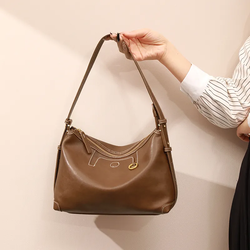 H YXIANG Microfiber Synthetic Leather Shoulder Bag Regular Women's Brown/Suede/Black-2
