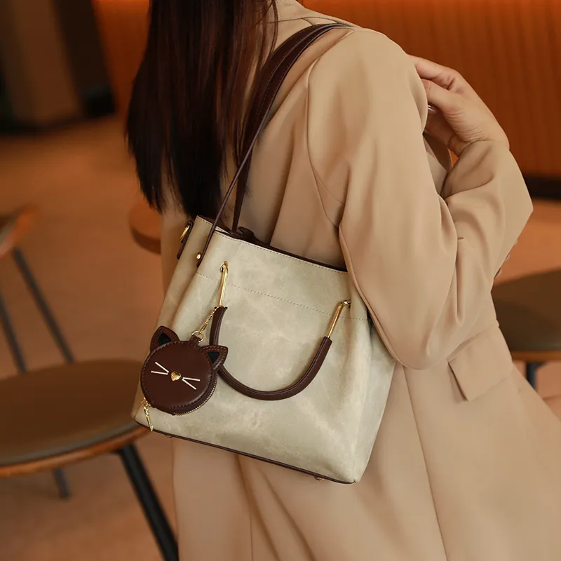 H YXIANG Microfiber Synthetic Leather Bucket Bags One Shoulder Handbags Regular Women's Ecru-6