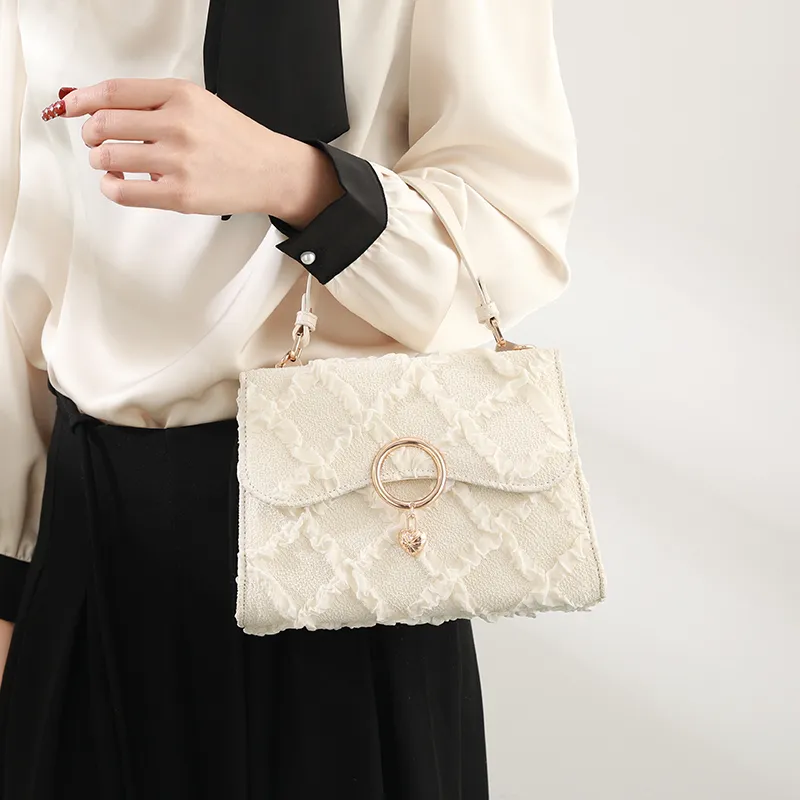 H YXIANG Microfiber Synthetic Leather Handbag Women's Ecru-5