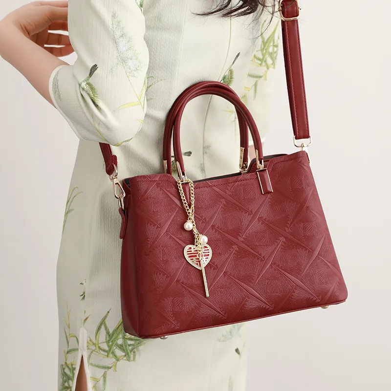 H YXIANG Microfiber Synthetic Leather Shoulder Bag, Crossbody Bag, Handbag Women's Burgundy-4