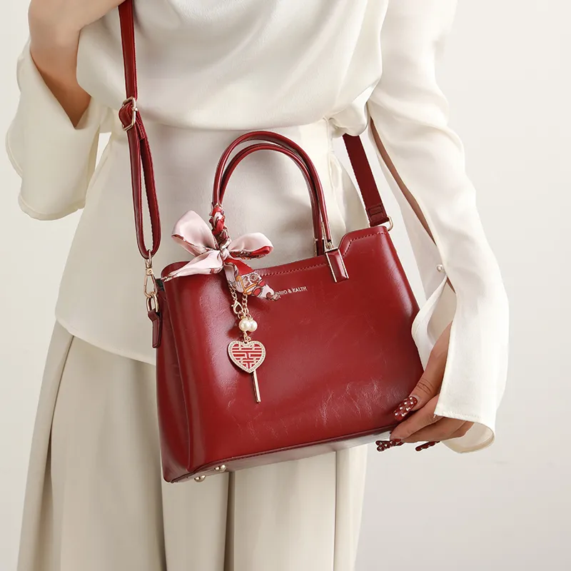 H YXIANG Microfiber Synthetic Leather One Shoulder Handbags Women's Burgundy-3