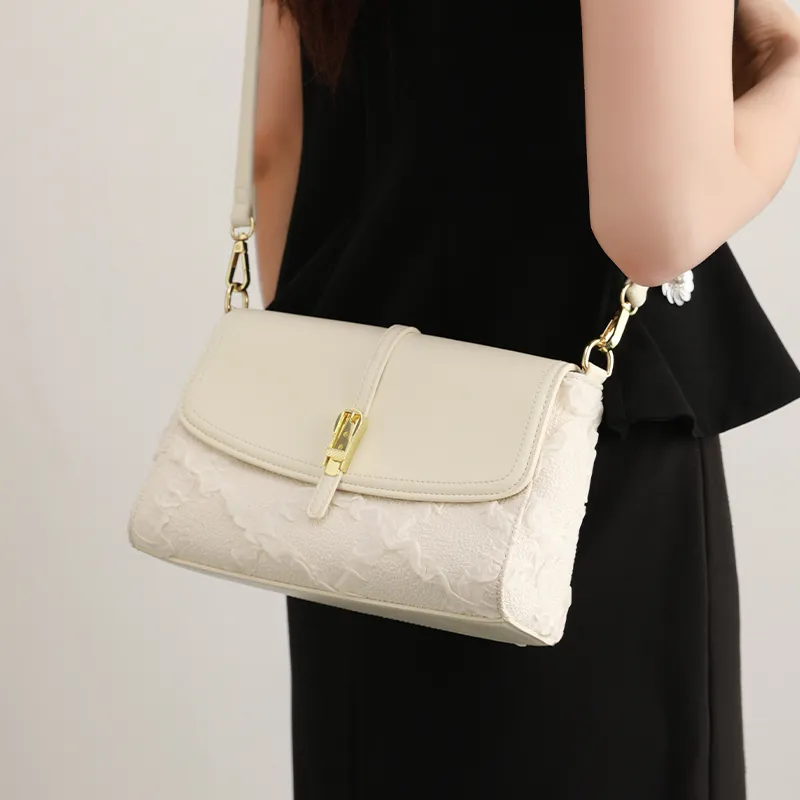 H YXIANG Microfiber Synthetic Leather Crossbody Bag, Shoulder Bag Women's Ecru-1