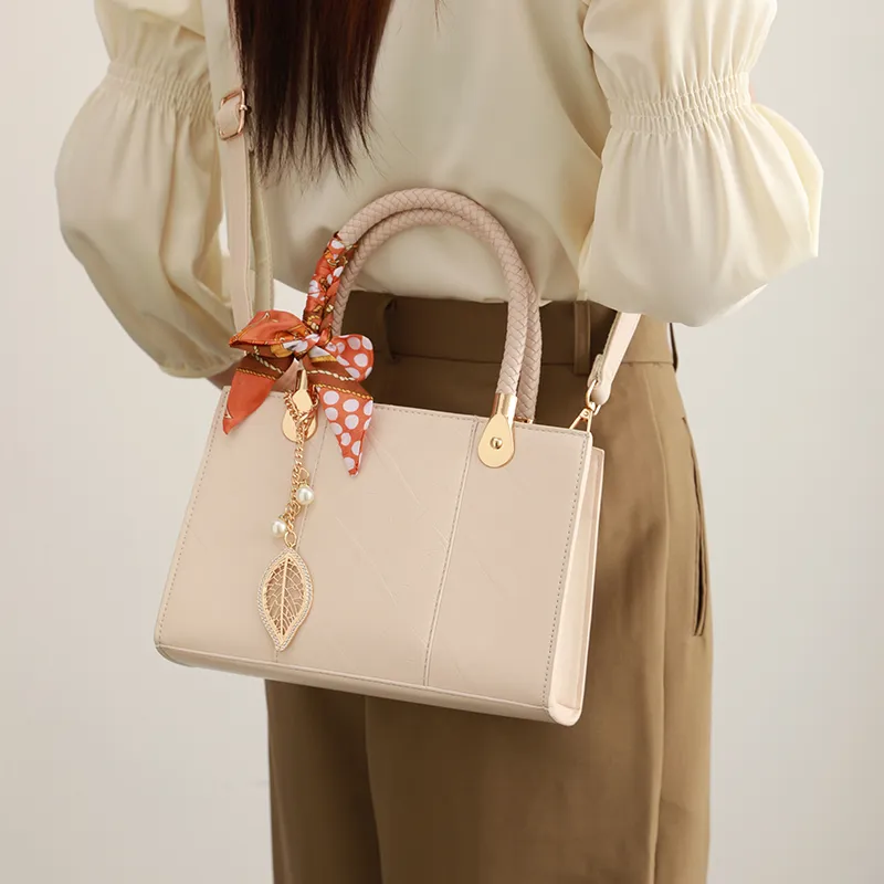 H YXIANG Microfiber Synthetic Leather Tote Shoulder Bag, Crossbody Bag, Handbag Women's White-3