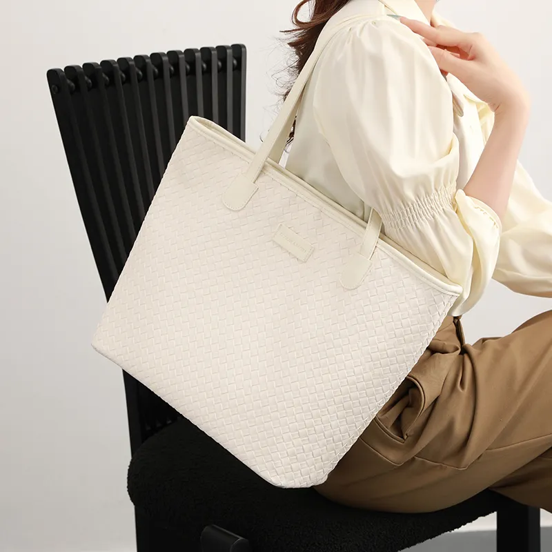H YXIANG Synthetic Leather Tote Handbag, Shoulder Bag Women's Ecru-6
