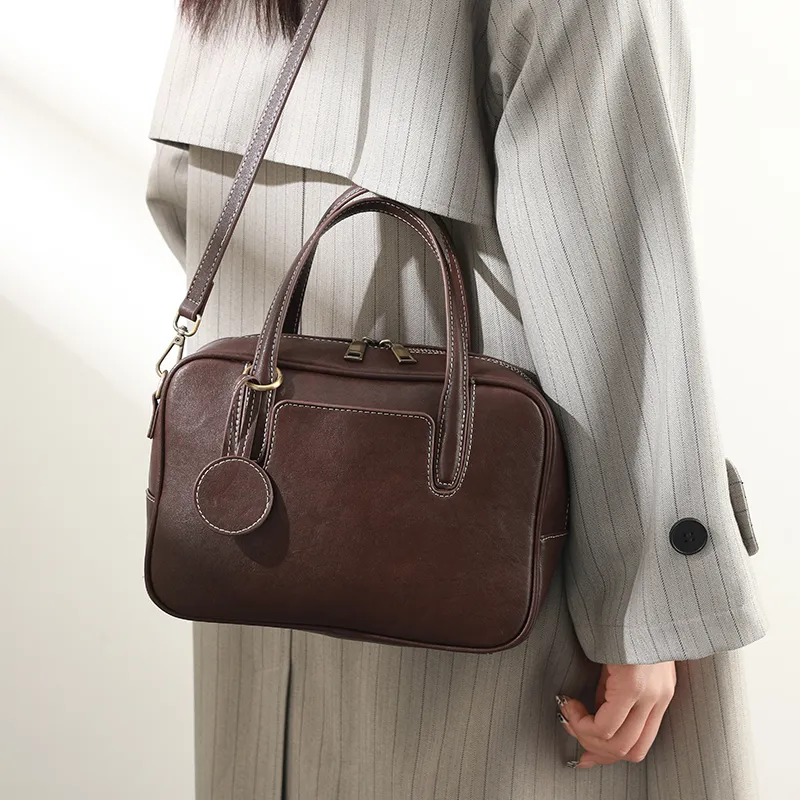 H YXIANG Microfiber Synthetic Leather Bowling Bag, Handbag Women's Dark Coffee/Black-2