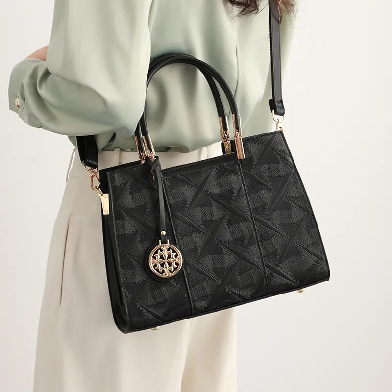 H YXIANG Microfiber Synthetic Leather Handbag Women's Black-7