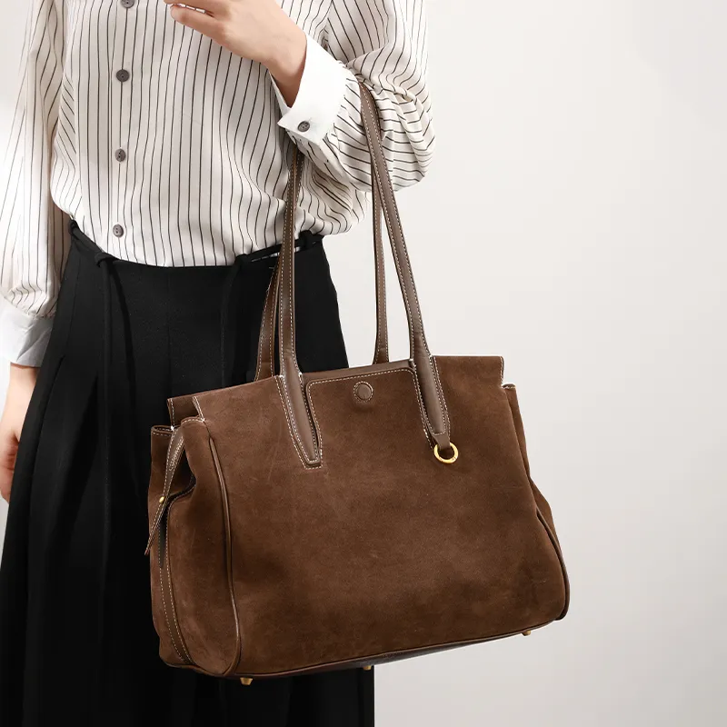 H YXIANG Microfiber Synthetic Leather Handbag Shoulder Bag Small Size Large Size Women's Brown-4