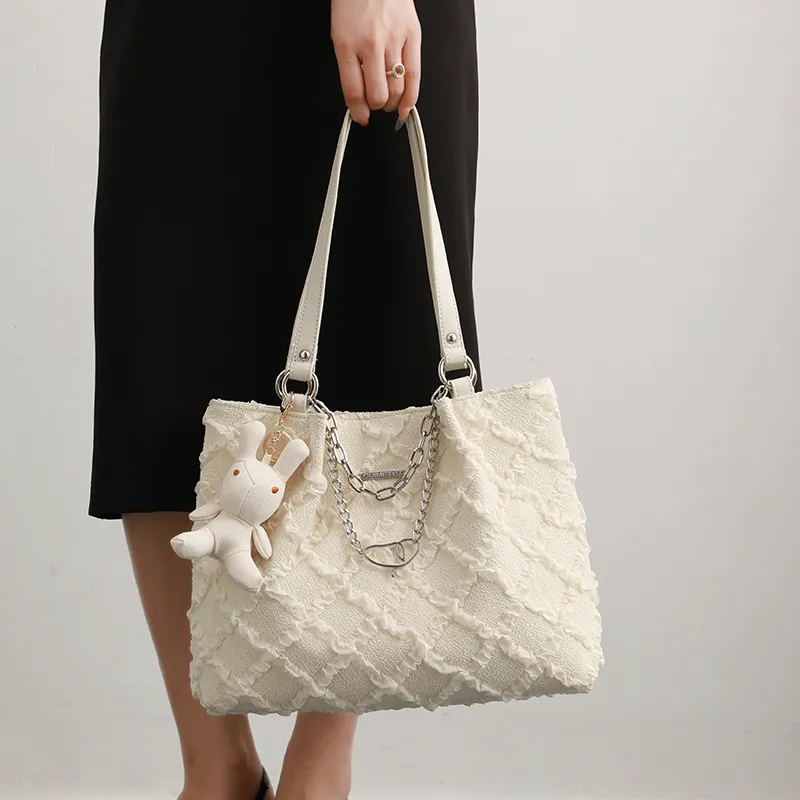 H YXIANG Microfiber Synthetic Leather Tote Bag, Shoulder Bag Women's Beige Yellow-3
