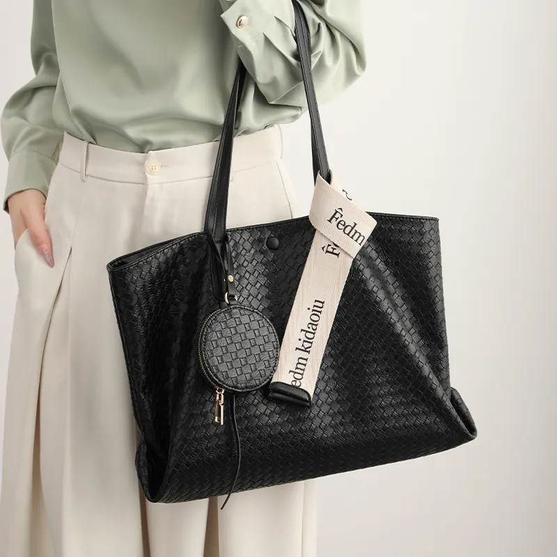 H YXIANG Microfiber Synthetic Leather Tote Bag, Shopping Bag, Shoulder Bag Women's Black-1
