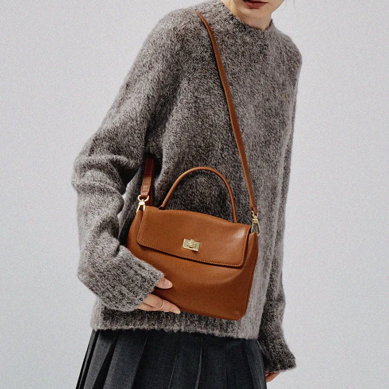 H YXIANG Split Cow Leather One Shoulder Handbag Women's White/Black/Brown/Yellow-4