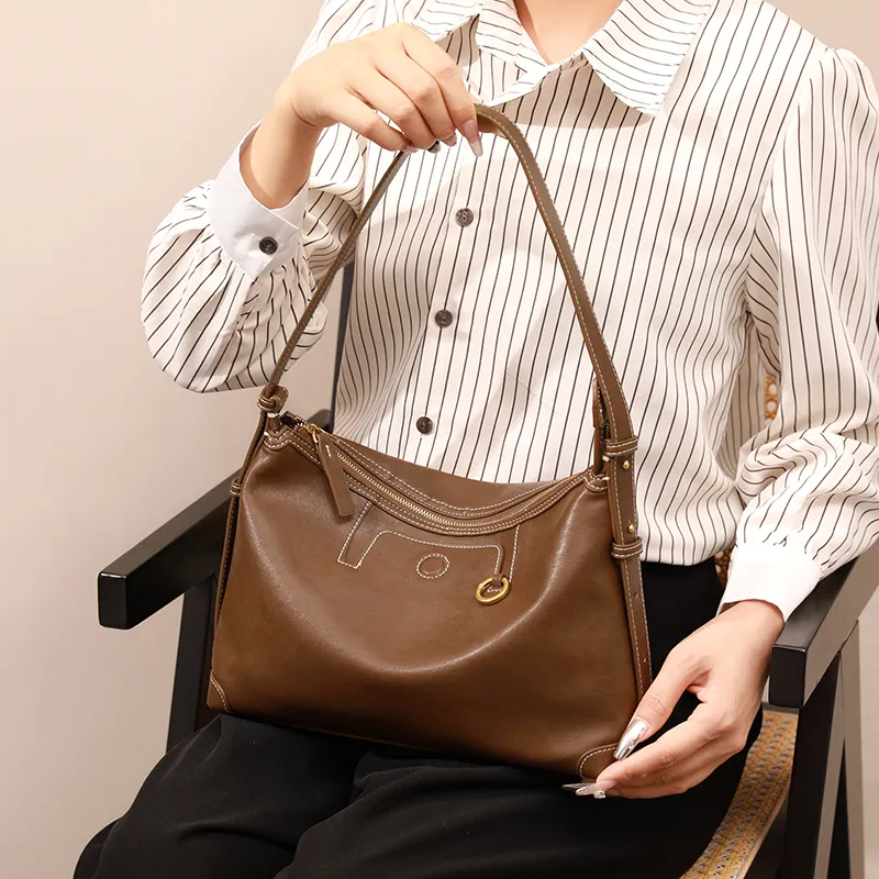 H YXIANG Microfiber Synthetic Leather Shoulder Bag Regular Women's Brown/Suede/Black-8