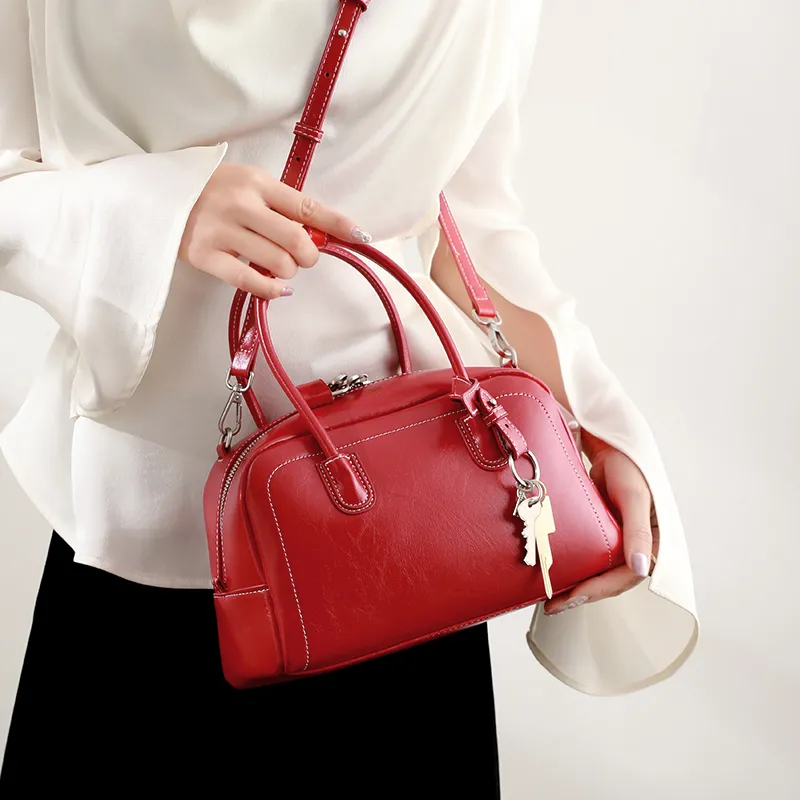 H YXIANG Microfiber Synthetic Leather One Shoulder Handbags Women's Red-1