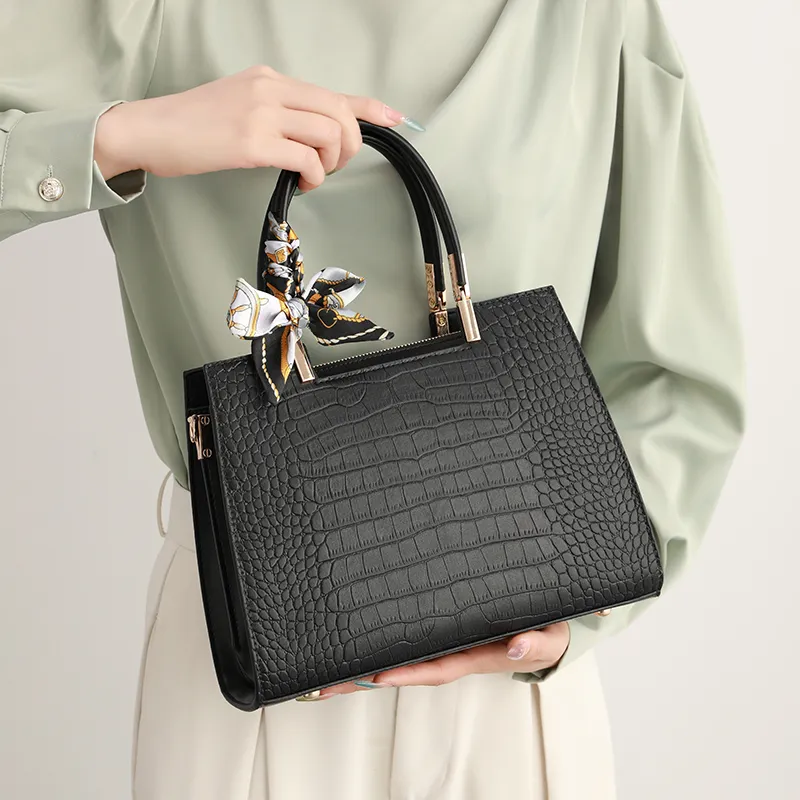 H YXIANG Microfiber Synthetic Leather One Shoulder Handbag Women's Black-2