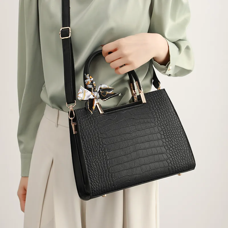 H YXIANG Microfiber Synthetic Leather One Shoulder Handbag Women's Black-6