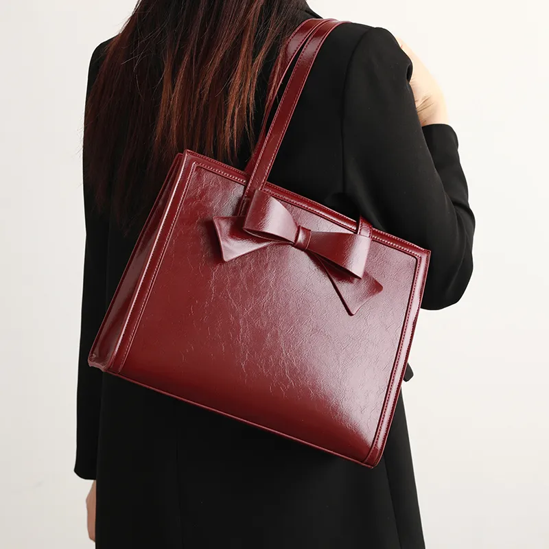H YXIANG Microfiber Synthetic Leather Tote Bag Shoulder Bag Women's Burgundy-2