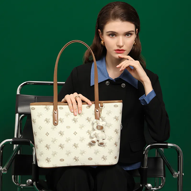 H YXIANG Cow Leather Tote Bag Shopping Bag Shoulder Bags Women's Nut Apricot/Ecru/Phantom Blue-2