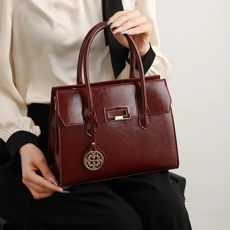 H YXIANG Microfiber Synthetic Leather One Shoulder Handbag Women's Burgundy-7