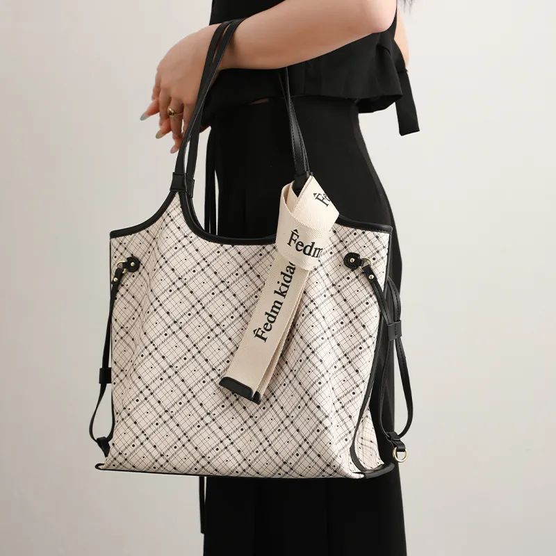 H YXIANG Microfiber Synthetic Leather Tote Bag, Shoulder Bag Women's Ecru-2