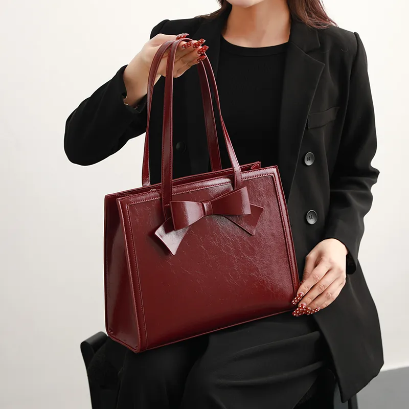 H YXIANG Microfiber Synthetic Leather Tote Bag Shoulder Bag Women's Burgundy-7