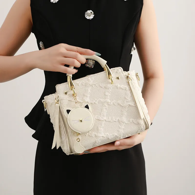H YXIANG Microfiber Synthetic Leather Shoulder Bag, Crossbody Bag, Handbag Women's Ecru-3