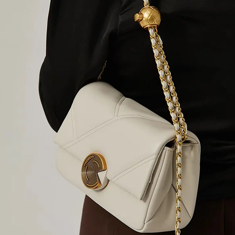 H YXIANG Cow Leather Shoulder Bag, Crossbody Bag Regular Women's Beige/Black/Yellow-1