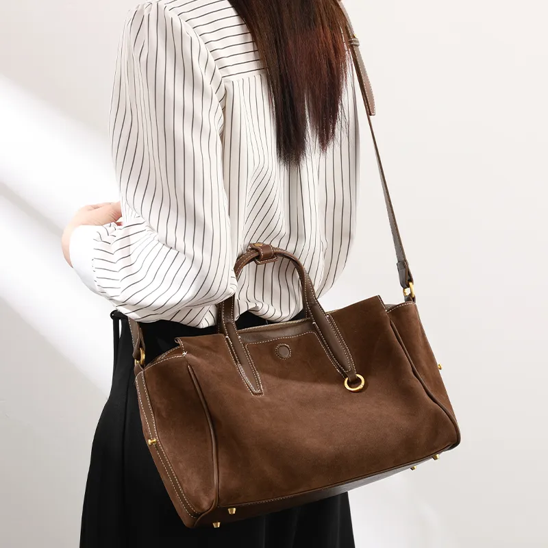 H YXIANG Microfiber Synthetic Leather Handbag Shoulder Bag Small Size Large Size Women's Brown-5