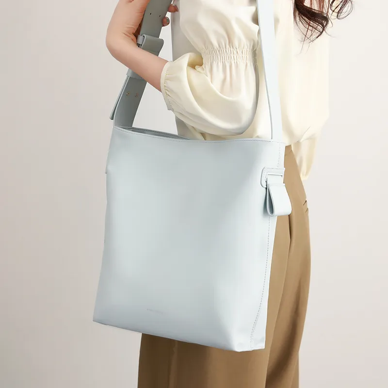 H YXIANG Microfiber Synthetic Leather Shoulder Bag Women's Blue-5