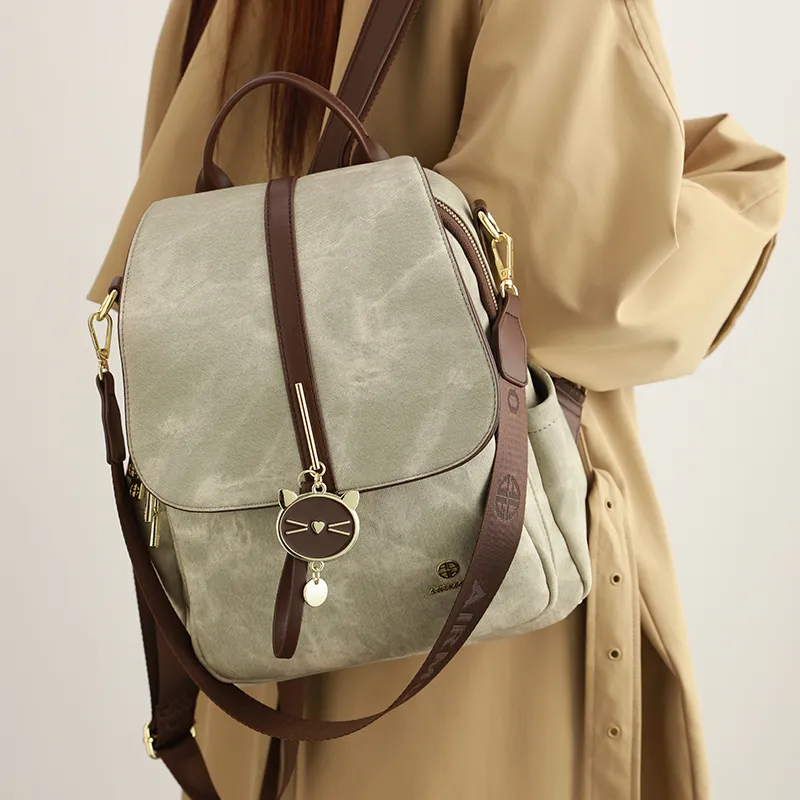H YXIANG Microfiber Synthetic Leather Backpack Women's Green-2