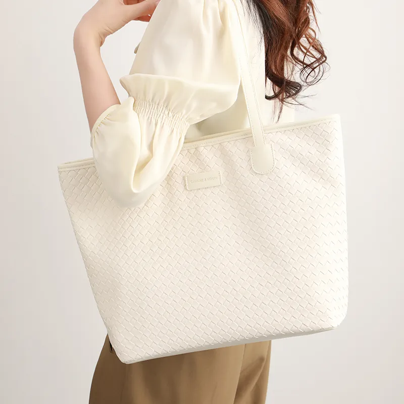 H YXIANG Synthetic Leather Tote Handbag, Shoulder Bag Women's Ecru-1