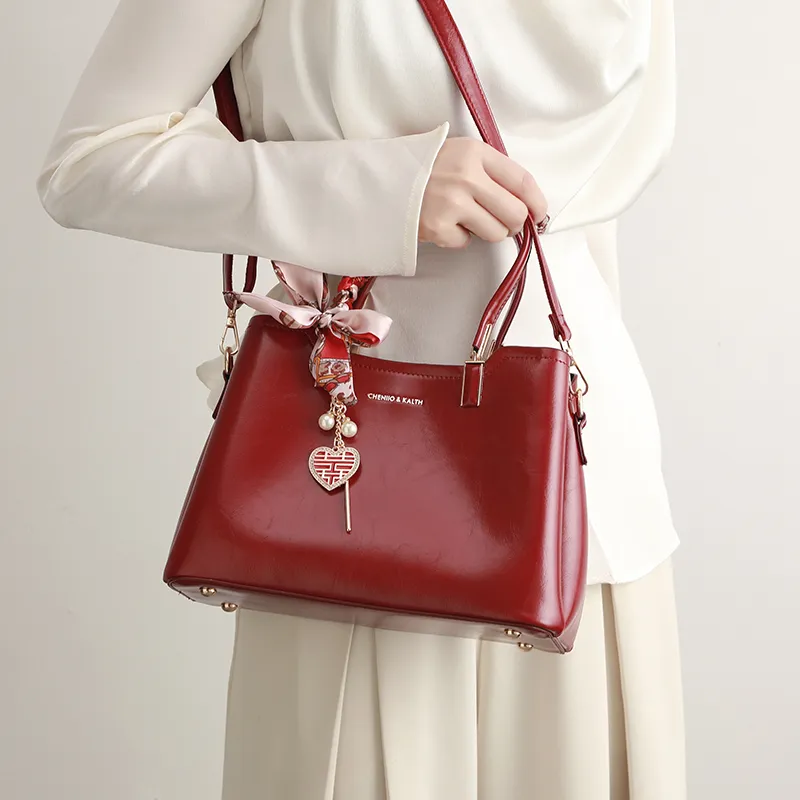 H YXIANG Microfiber Synthetic Leather One Shoulder Handbags Women's Burgundy-1