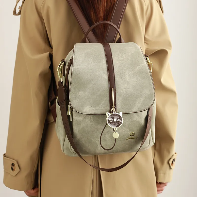 H YXIANG Microfiber Synthetic Leather Backpack Women's Green-1