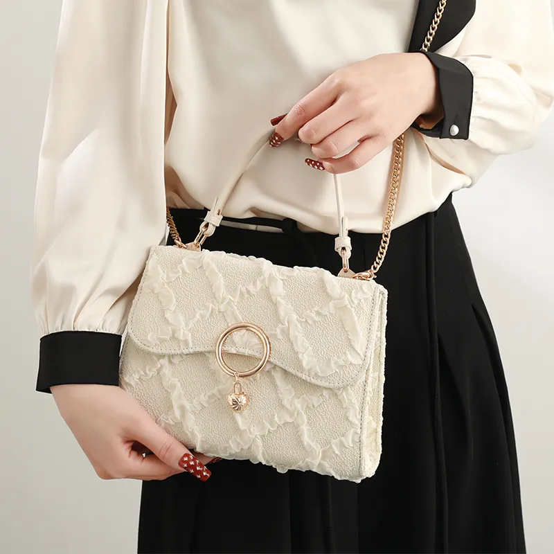 H YXIANG Microfiber Synthetic Leather Handbag Women's Ecru-2
