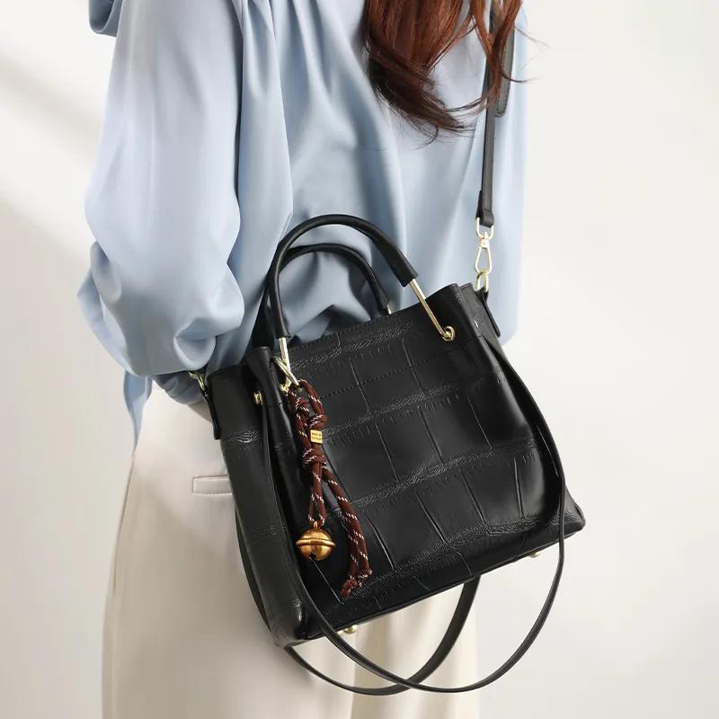 H YXIANG Microfiber Synthetic Leather Shoulder Bag, Crossbody Bag, Handbag Women's Black-2