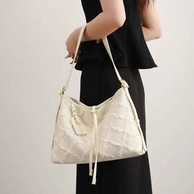 H YXIANG Microfiber Synthetic Leather Tote Bag, Shoulder Bag Women's Ecru-1
