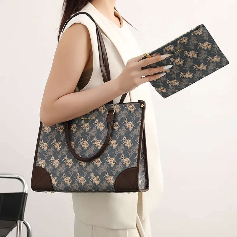 H YXIANG Microfiber Synthetic Leather Tote Bag Shopping Bag Handbag Women's Blue-3