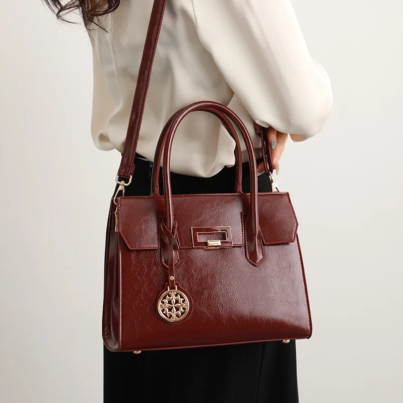 H YXIANG Microfiber Synthetic Leather One Shoulder Handbag Women's Burgundy-3