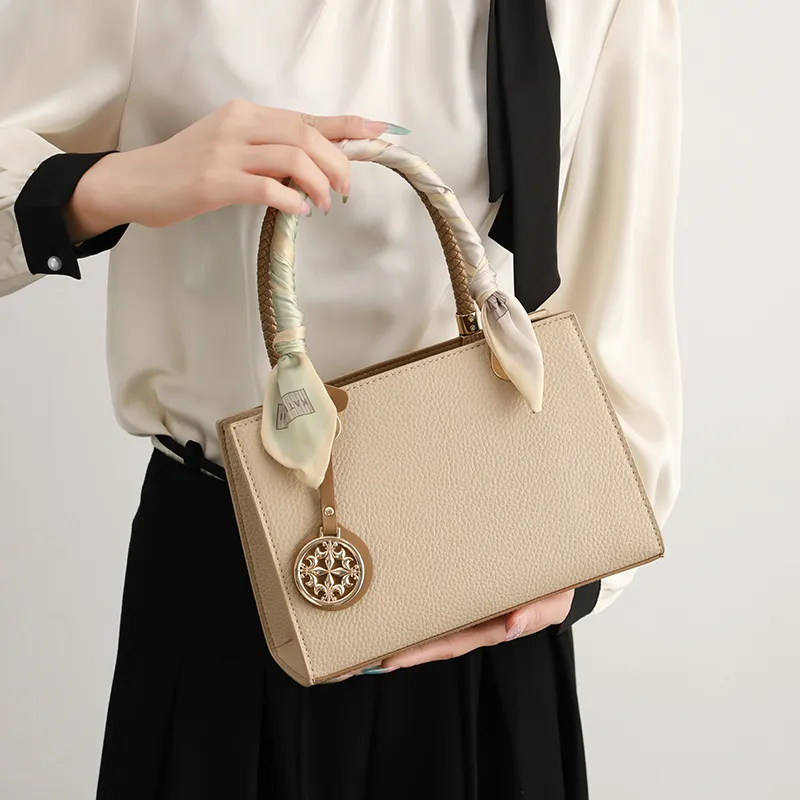 H YXIANG Microfiber Synthetic Leather One Shoulder Handbag Women's Apricot-2