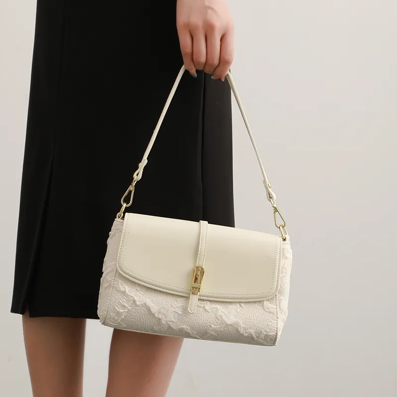H YXIANG Microfiber Synthetic Leather Crossbody Bag, Shoulder Bag Women's Ecru-5