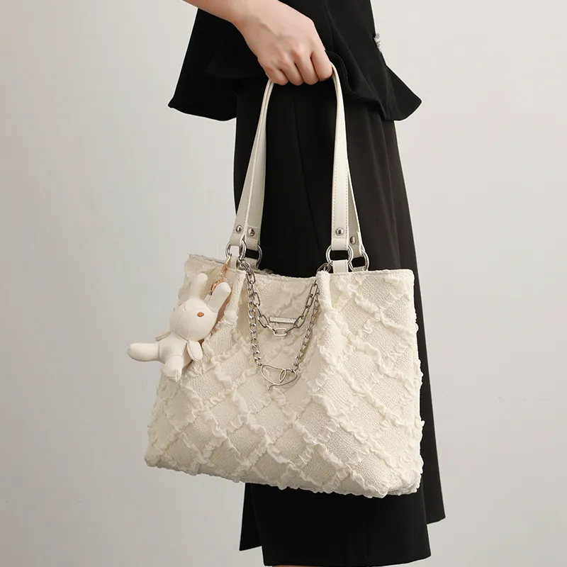 H YXIANG Microfiber Synthetic Leather Tote Bag, Shoulder Bag Women's Beige Yellow-2