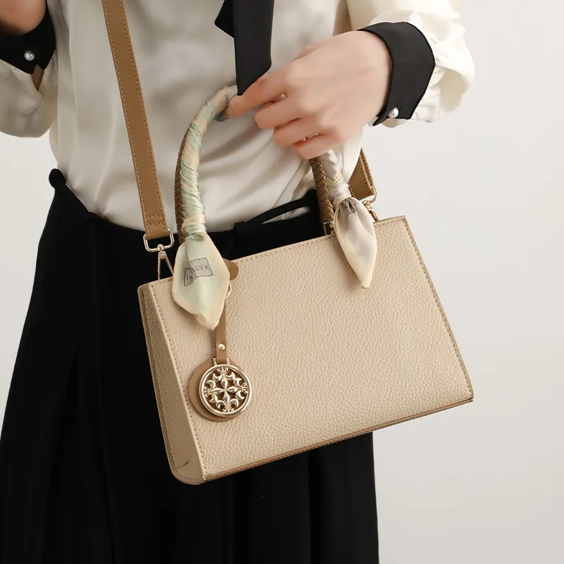 H YXIANG Microfiber Synthetic Leather One Shoulder Handbag Women's Apricot-6