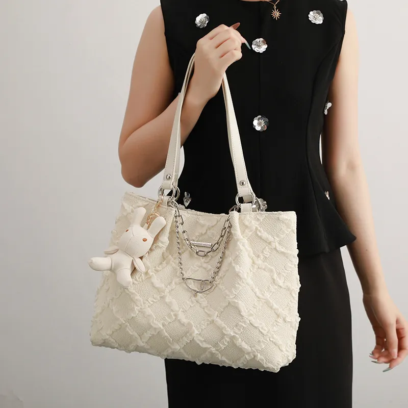 H YXIANG Microfiber Synthetic Leather Tote Bag, Shoulder Bag Women's Beige Yellow-7