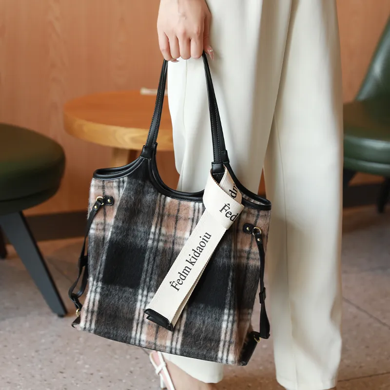 H YXIANG Woolen Basket Bag Single Shoulder Bag Women's Multicolor-6