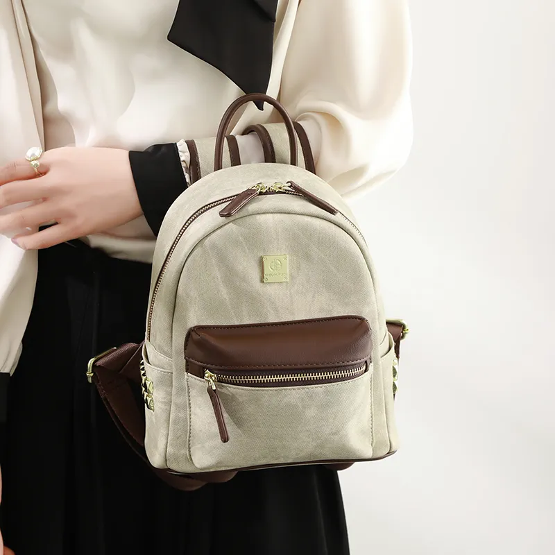 H YXIANG Microfiber Synthetic Leather Backpack Women's Green-6