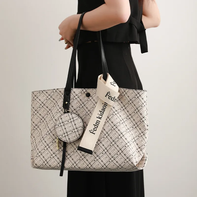 H YXIANG Microfiber Synthetic Leather Tote Bag, Shoulder Bag Women's Ecru-1