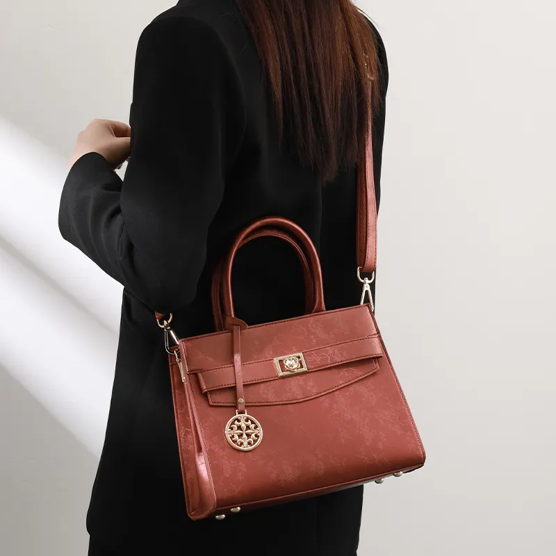 H YXIANG Microfiber Synthetic Leather Handbag Women's Brown Red-2